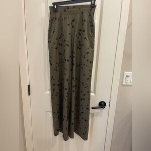 lululemon athletica Olive Green Wide Leg Pants with Black Floral Print